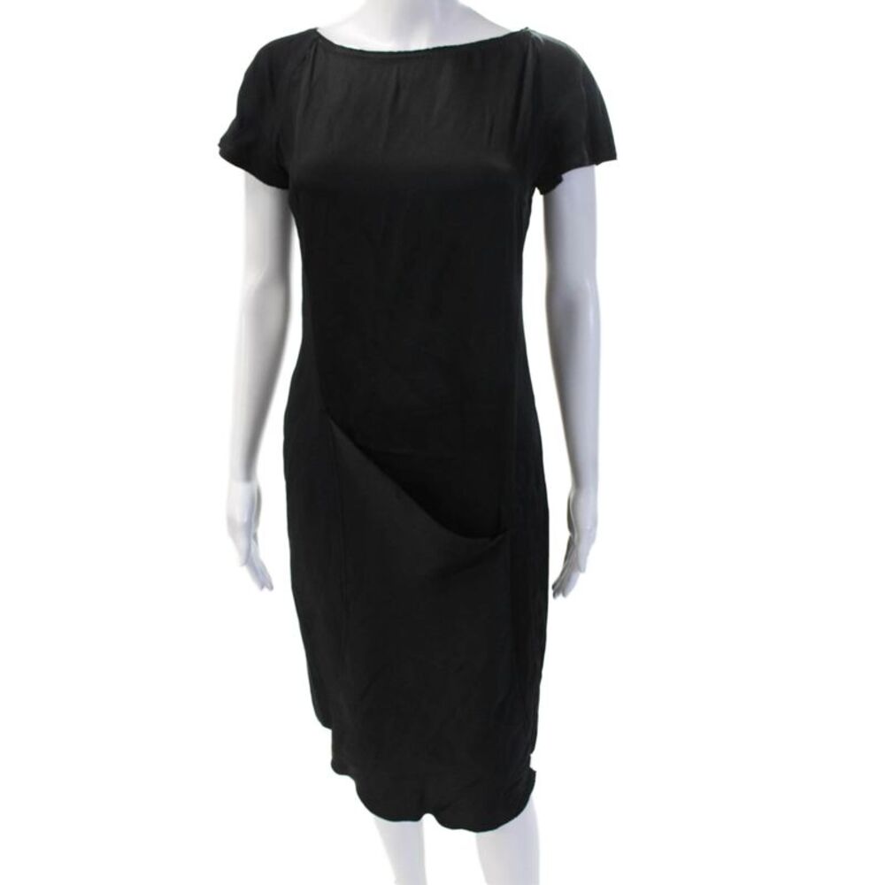 6267 Womens Sheath Shift Dress Black Short Sleeve Zip Size 42